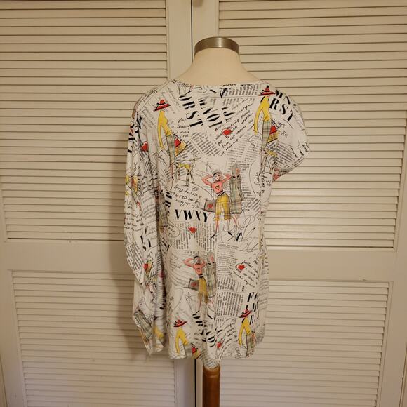 Asymmetrical Artsy Print Top L'atoré Stretch Cotton Size 40 US 6 - Picture 5 of 7